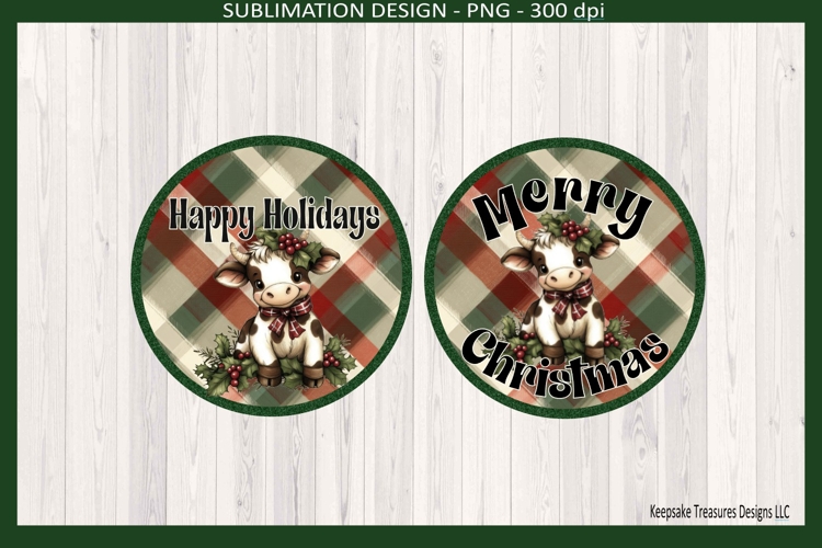 Merry Christmas Highland Cow Sublimation Ornament Template
