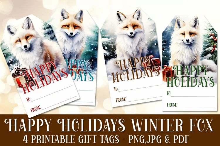 Happy Holidays - Winter Fox Gift Tags & Sheet, Printable