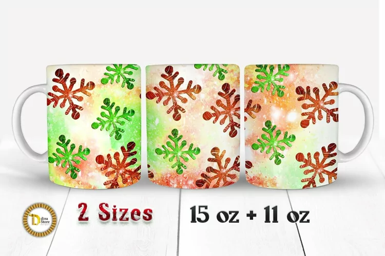 Christmas Green Snowflakes Coffee Mug | 11-15 Oz Mug Wrap