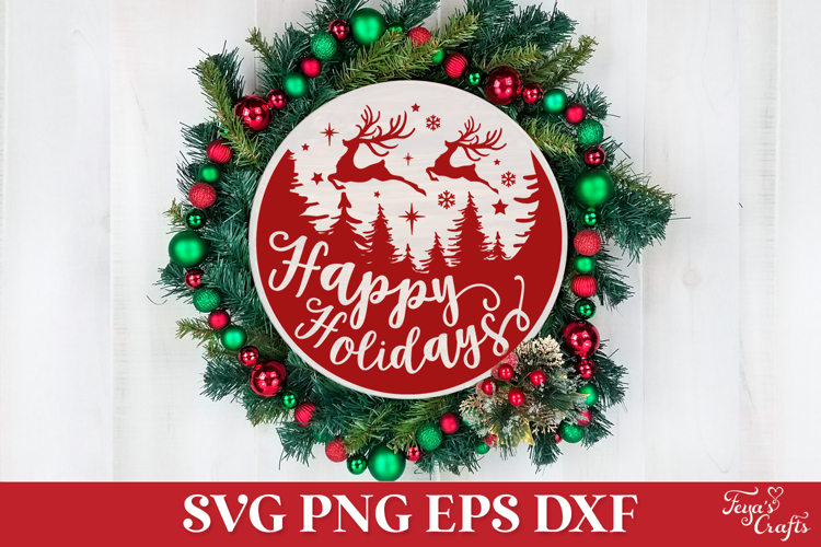 Happy Holidays Round Christmas SVG Ornament