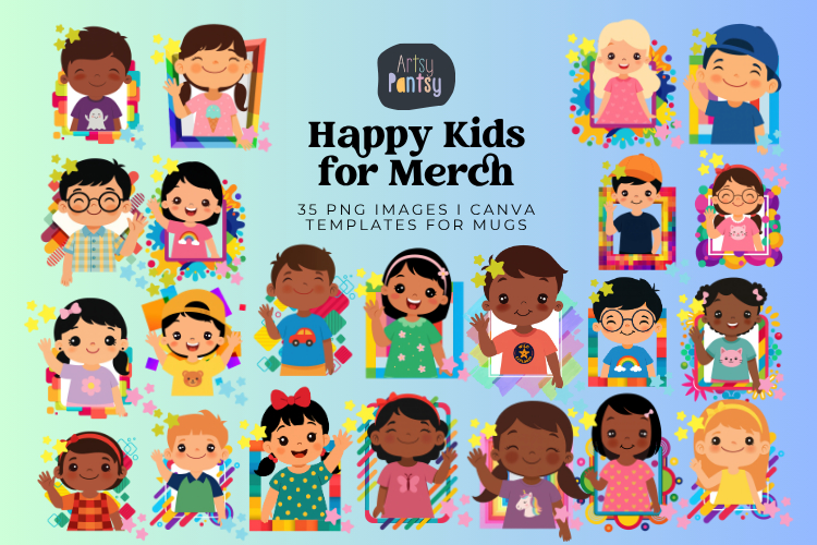 Happy Kids Clipart Bundle | 35 PNG Kids Illustrations