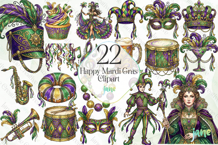 Happy Mardi Gras Subliamtion Clipart Bundle