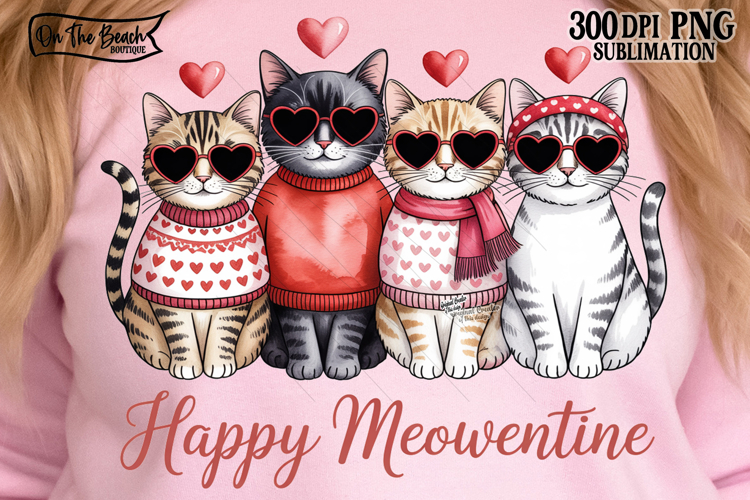 Happy Meowentine PNG Valentine Cat Heart Valentines Day DTF