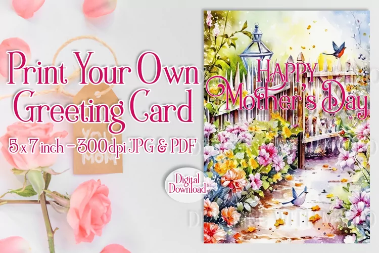 Happy Mother's Day Card, Floral Printable Greeting Card d1