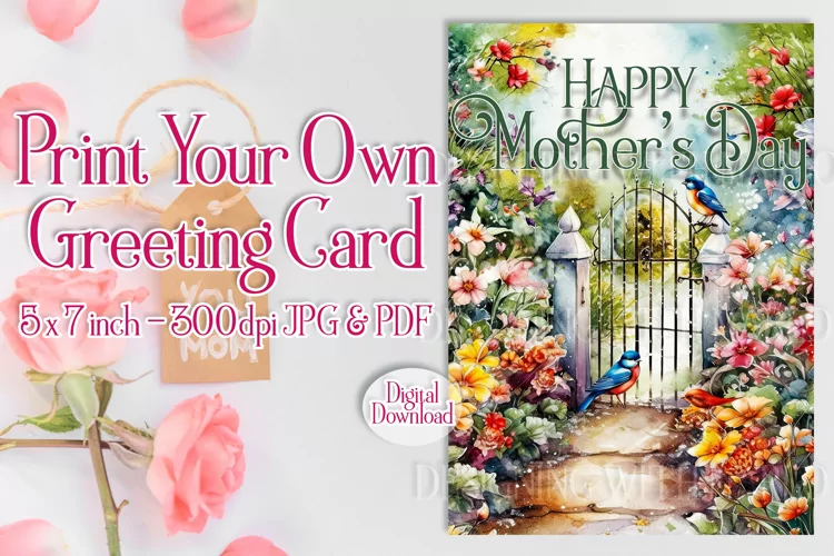 Happy Mother's Day Card, Floral Printable Greeting Card d10