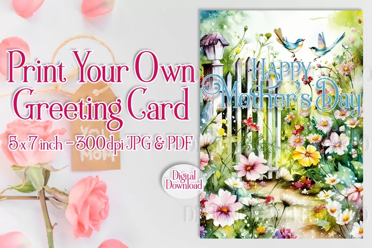 Happy Mother's Day Card, Floral Printable Greeting Card d2