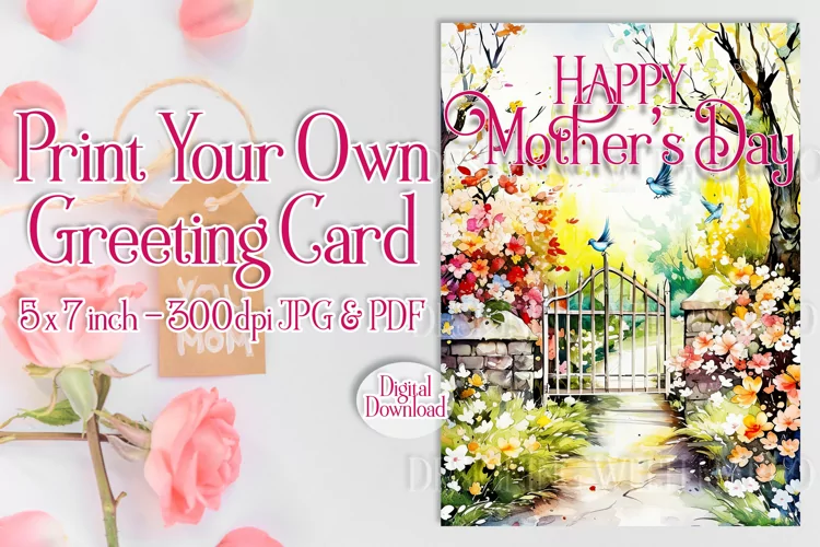 Happy Mother's Day Card, Floral Printable Greeting Card d5