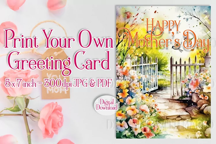 Happy Mother's Day Card, Floral Printable Greeting Card d6