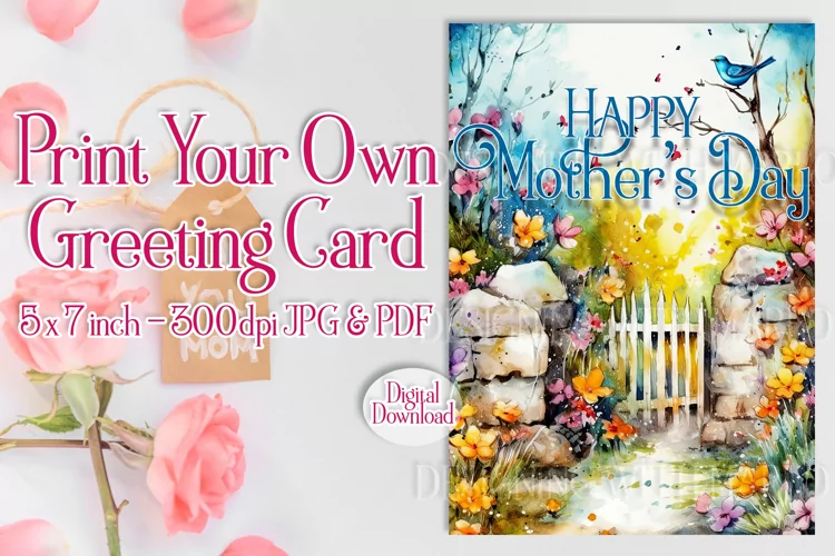 Happy Mother's Day Card, Floral Printable Greeting Card d7