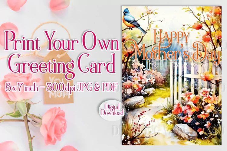 Happy Mother's Day Card, Floral Printable Greeting Card d8