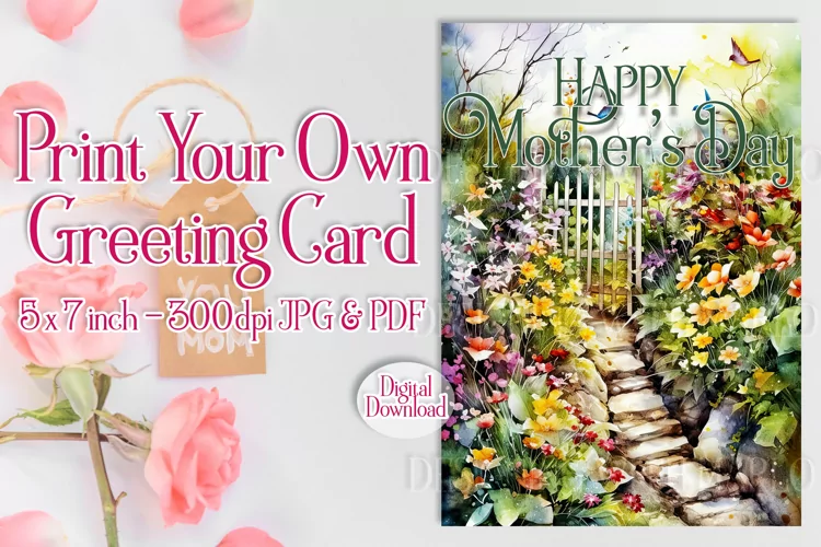 Happy Mother's Day Card, Floral Printable Greeting Card d9