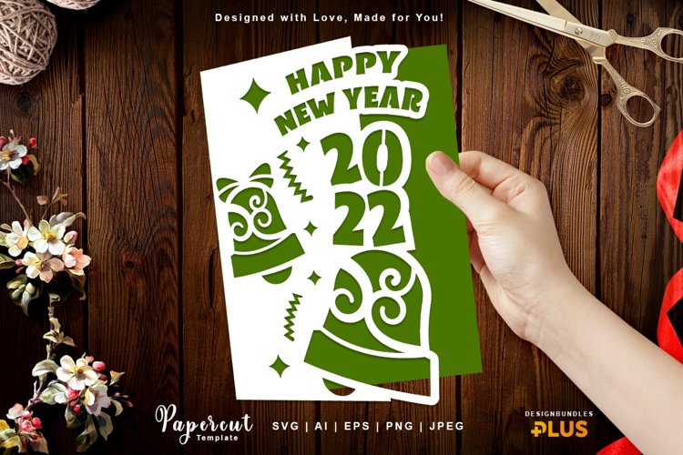 Ornamented Bells on Happy New Year 2022 Greeting Card