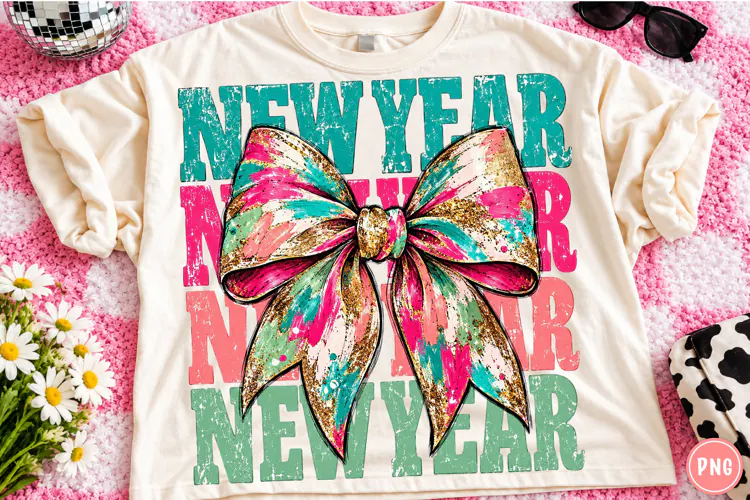New Year Colorful Bow PNG | Glam Retro Celebration Png