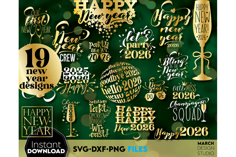 Christmas New Years Bundle Gold Sublimation SVG PNG