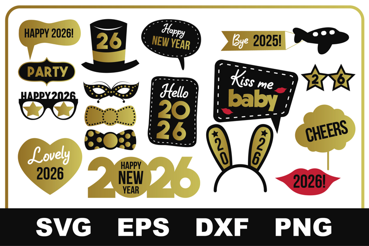 Happy New Year 2026 Party Props SVG