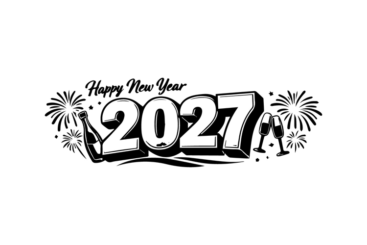 Happy New Year 2027 3D Typography Horizontal Design