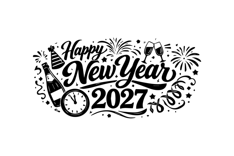 Happy New Year 2027 Black and White Lettering Horizontal Des