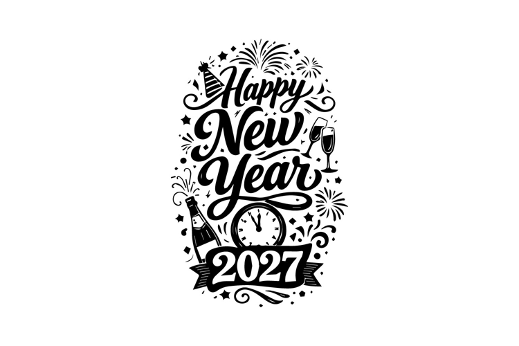 Happy New Year 2027 Black and White Lettering Vertical Desig