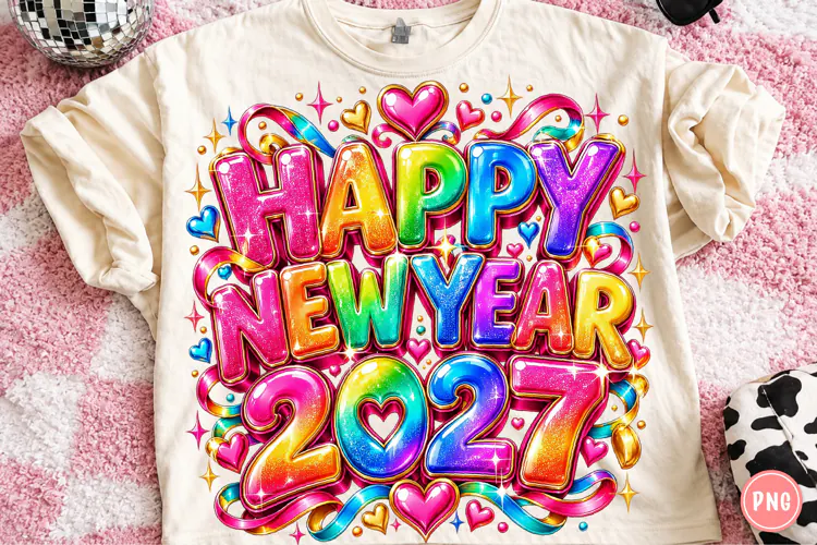 Happy New Year 2027 PNG | Colorful Rainbow Glitter Png