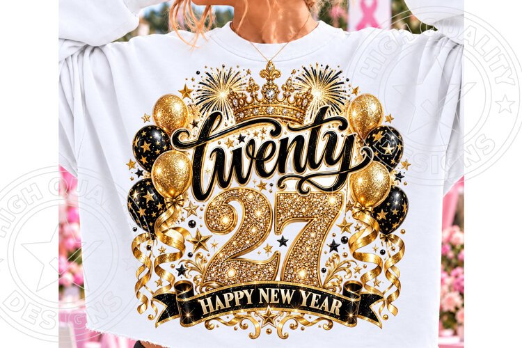 Happy New Year 2027 PNG | Black Gold Glitter Luxury Party Su example image 1