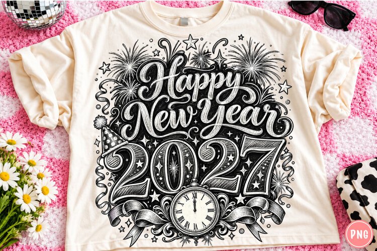 Happy New Year 2027 PNG | Vintage Retro Countdown Png example image 1