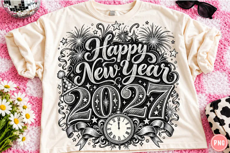 Happy New Year 2027 PNG | Vintage Retro Countdown Png