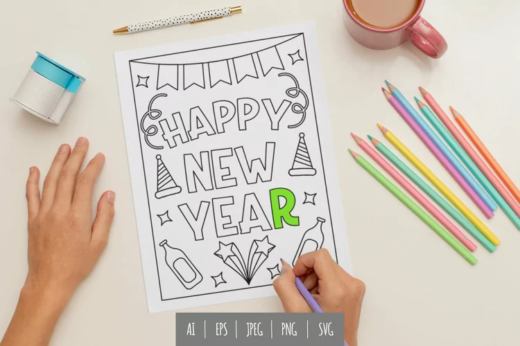 Happy New Year Coloring Page