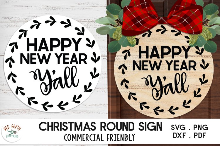 Happy new year svg quote, Christmas quote round door sign example image 1