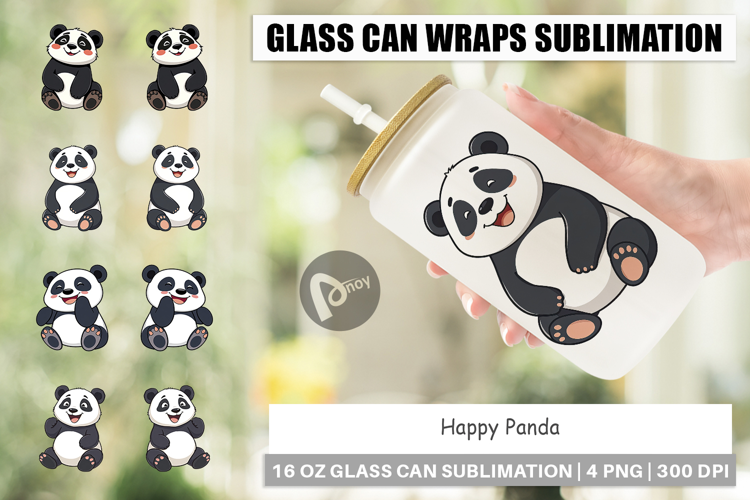Glass Can Smiling Panda