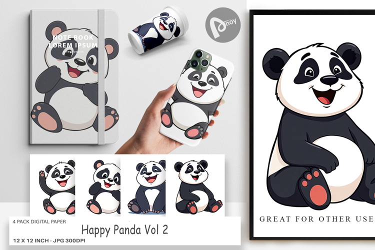 Digital Paper Smiling Panda