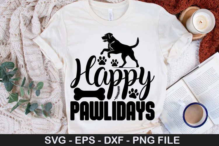 Happy Pawlidays SVG - Funny Christmas Dog Saying Design