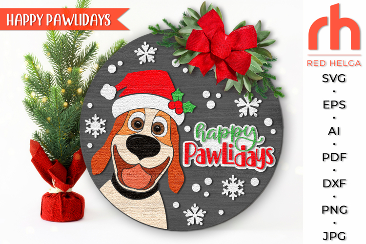 Happy Pawlidays Door Sign SVG, Welcome Christmas Hanger DXF
