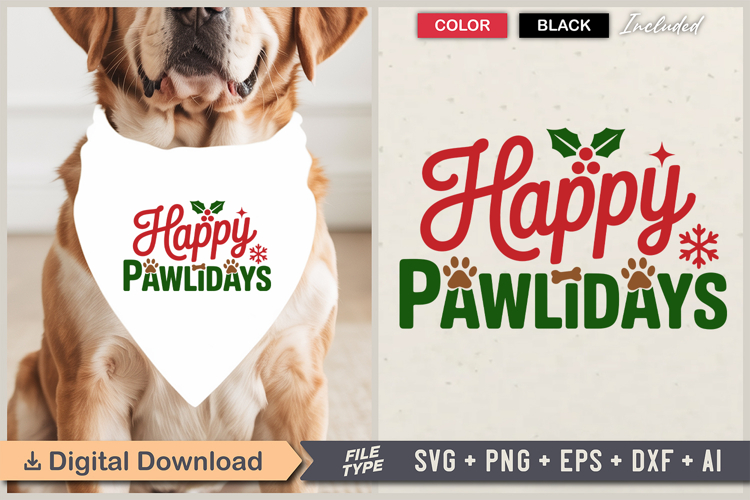 Happy Pawlidays SVG | Christmas Dog Bandana SVG