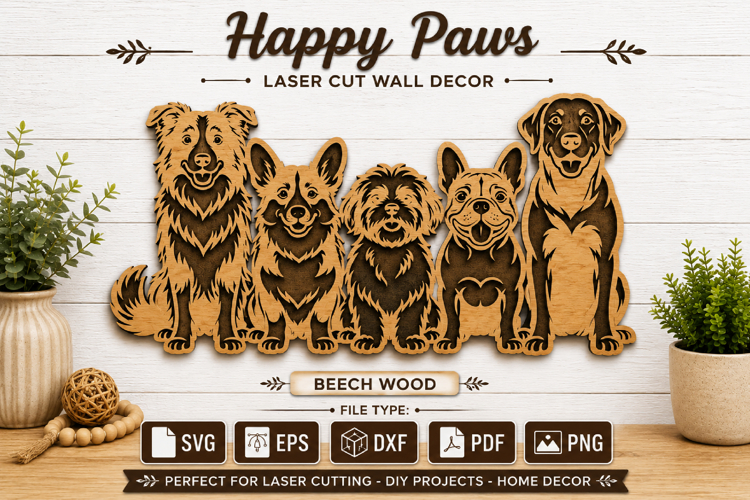 Happy Paws Dog Laser Cut SVG