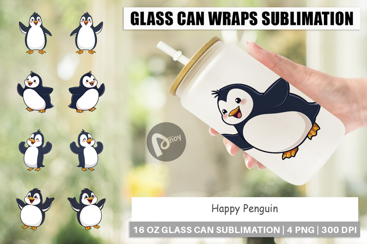 Glass Can Happy Penguin