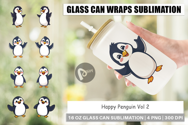Glass Can Happy Penguin