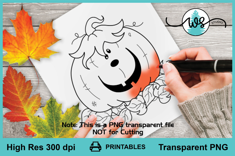 Happy Funny Pumpkin Digi Stamp Autumn Fall Coloring