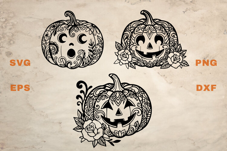 Happy Pumpkins Floral SVG example image 1