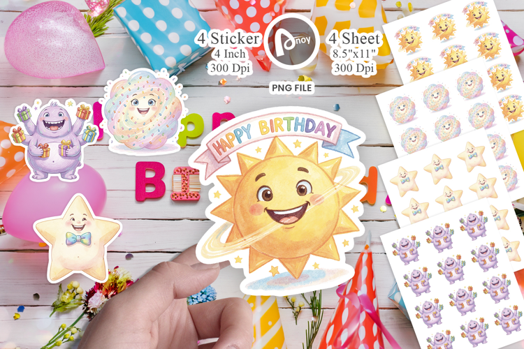 Round Space Birthday Sticker