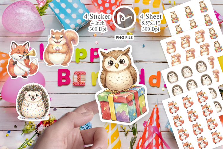 Round Woodland Birthday Sticker