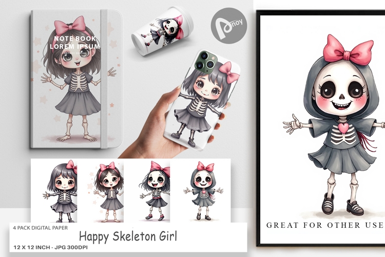 Happy Skeleton Girl Digital Paper