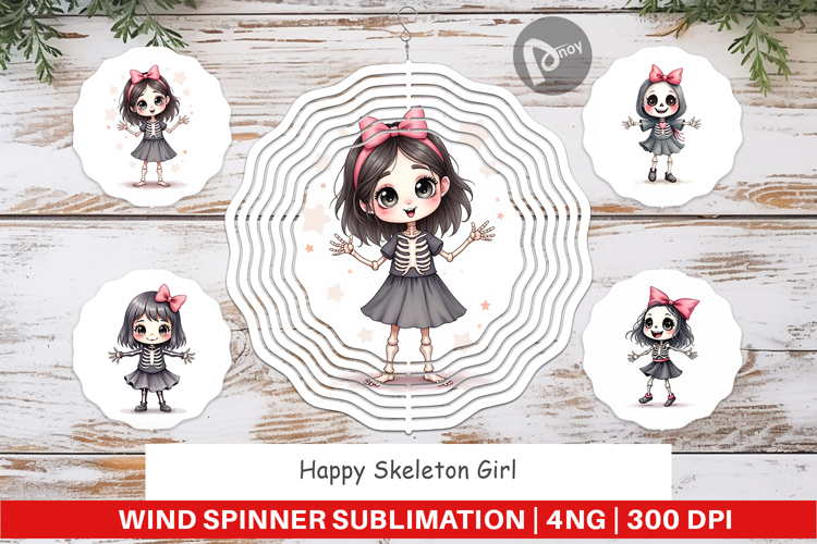 Happy Skeleton Girl Wind Spinner
