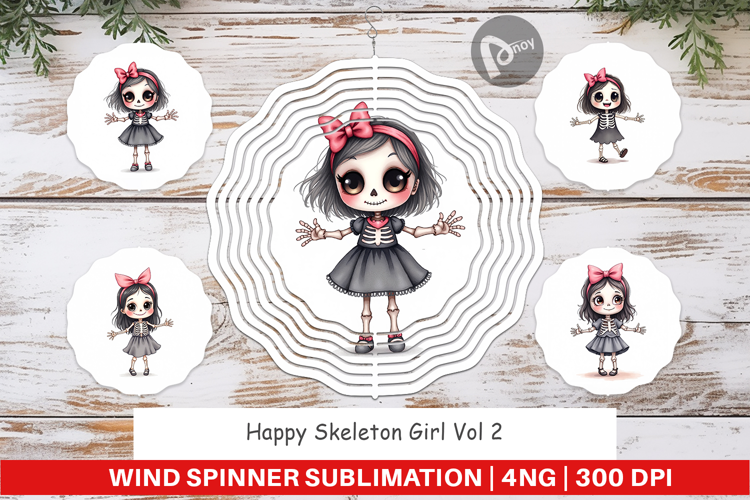 Happy Skeleton Girl Wind Spinner