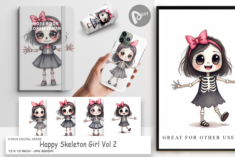Happy Skeleton Girl Digital Paper