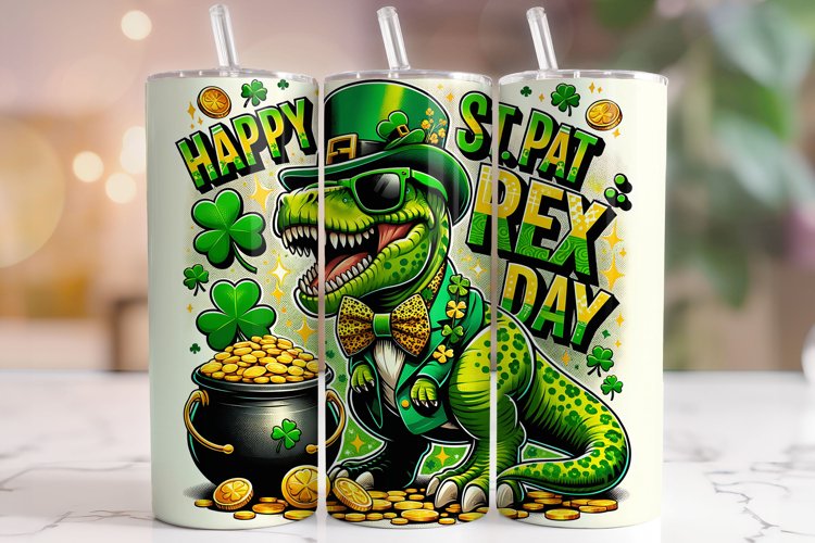 St. Pat-Rex Day Tumbler Wrap, St Patricks Dinosaur Tumbler