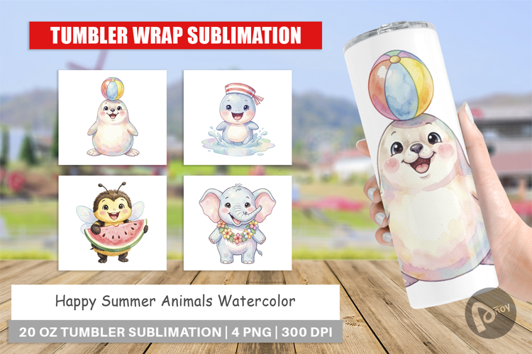 Happy Summer Animals Watercolor Tumbler