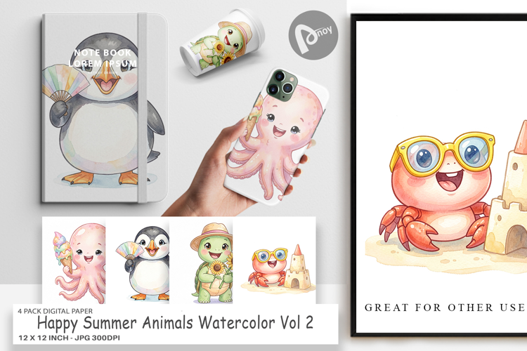 Happy Summer Animals Digital Paper