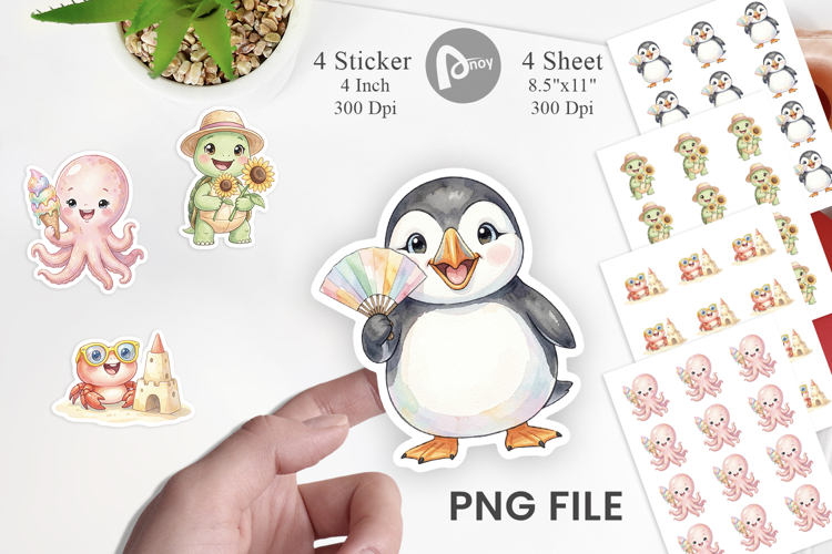 Happy Summer Animals Watercolor Sticker