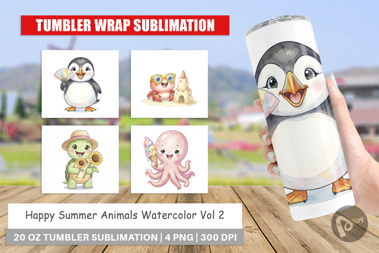 Happy Summer Animals Watercolor Tumbler