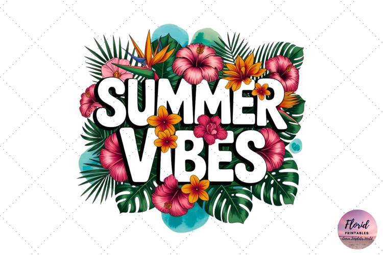 Happy Summer Vibes PNG with Palm Leaves